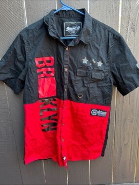 Bowery NYC Men’s Black & Red Button-Down Casual Shirt